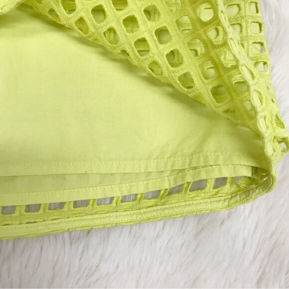 LOFT Neon Yellow Green Eyelet Mini Skirt Short Mesh Square Cutout Size 4 Petite - Picture 5 of 11